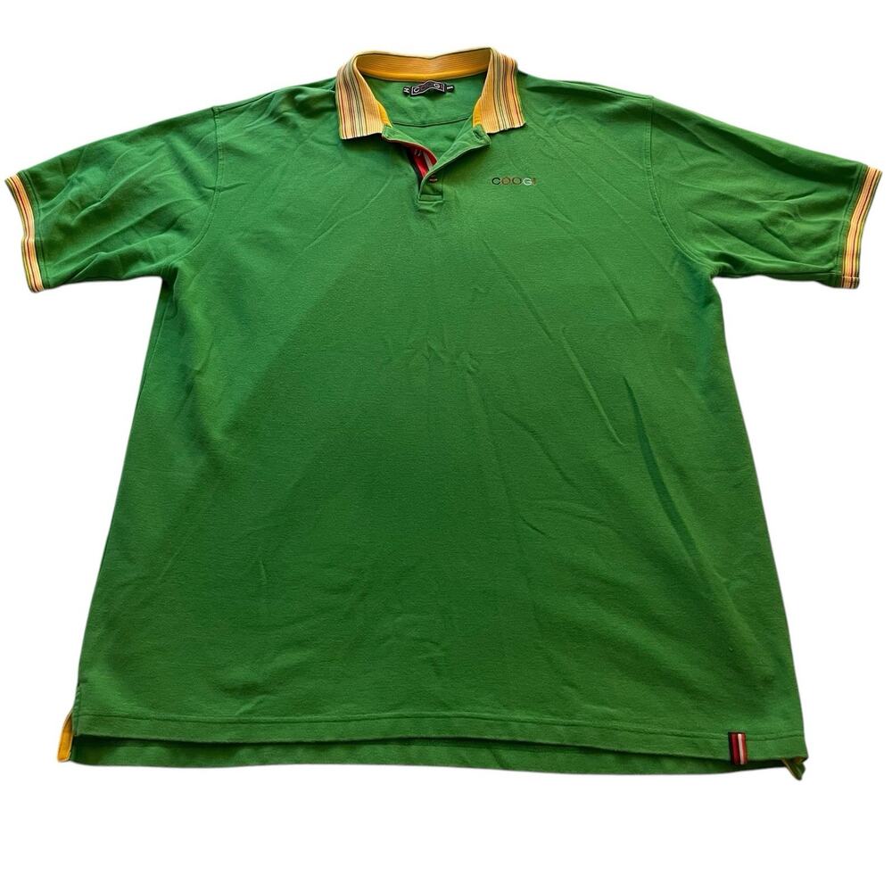 Y2K Coogi Green Polo Shirt With Stripped Collar Streetwear Short Sleeve 3XL Rare